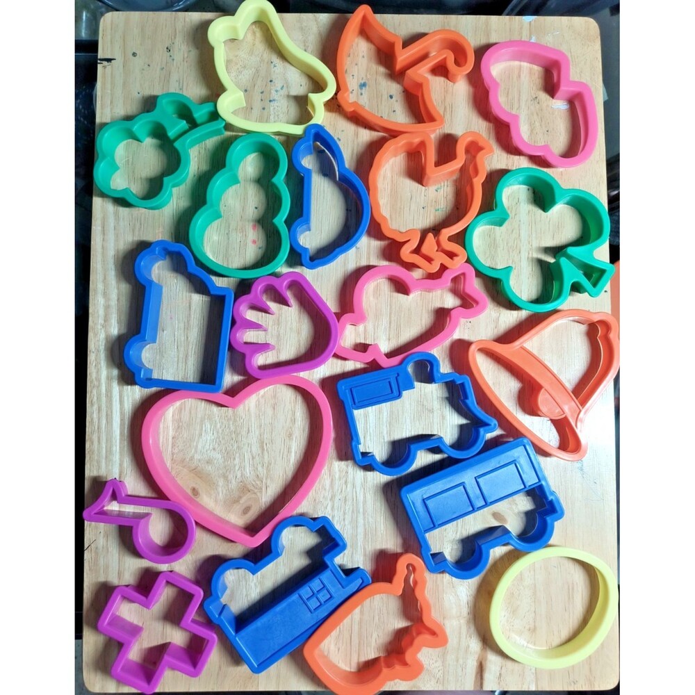 Lot of 20 Large Plastic Cookie Cutters Easter Holiday Vehicles Hearts Shapes